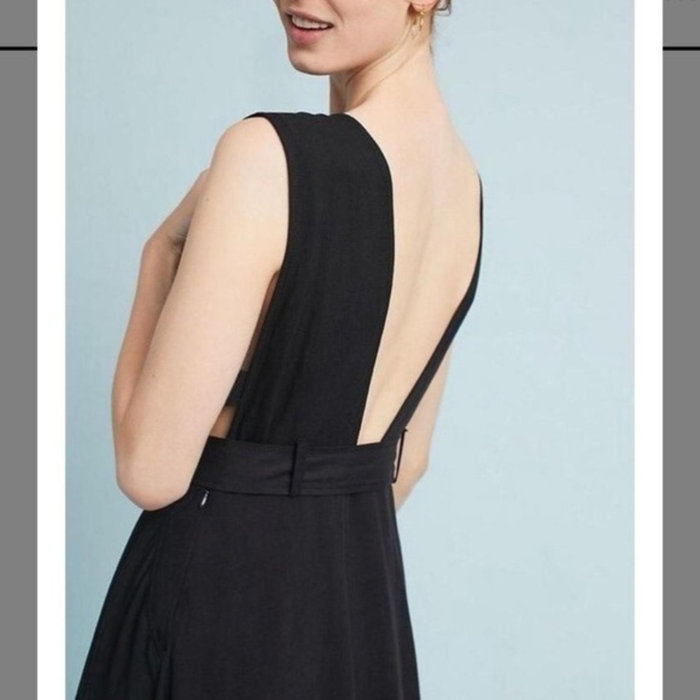 Anthropologie‎ Maeve Black Backless Dress Linen Bryony Apron Midi